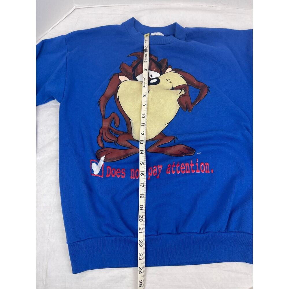 Vtg Taz Sweatshirt Small Does Not Pay Attention 90s Looney Tunes Crewneck 1997 - Picture 7 of 8